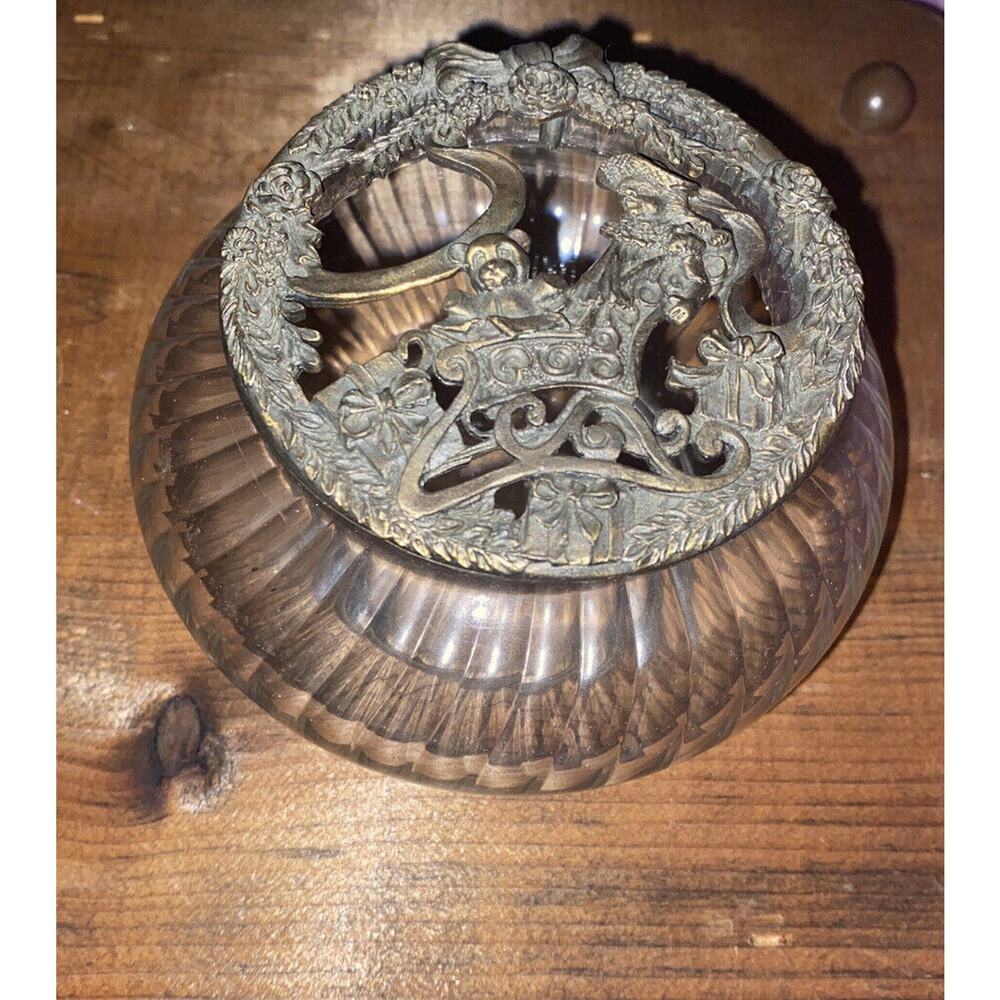 Vintage USA Made Rawcliffe Pewter Top Potpourri Pot Christmas